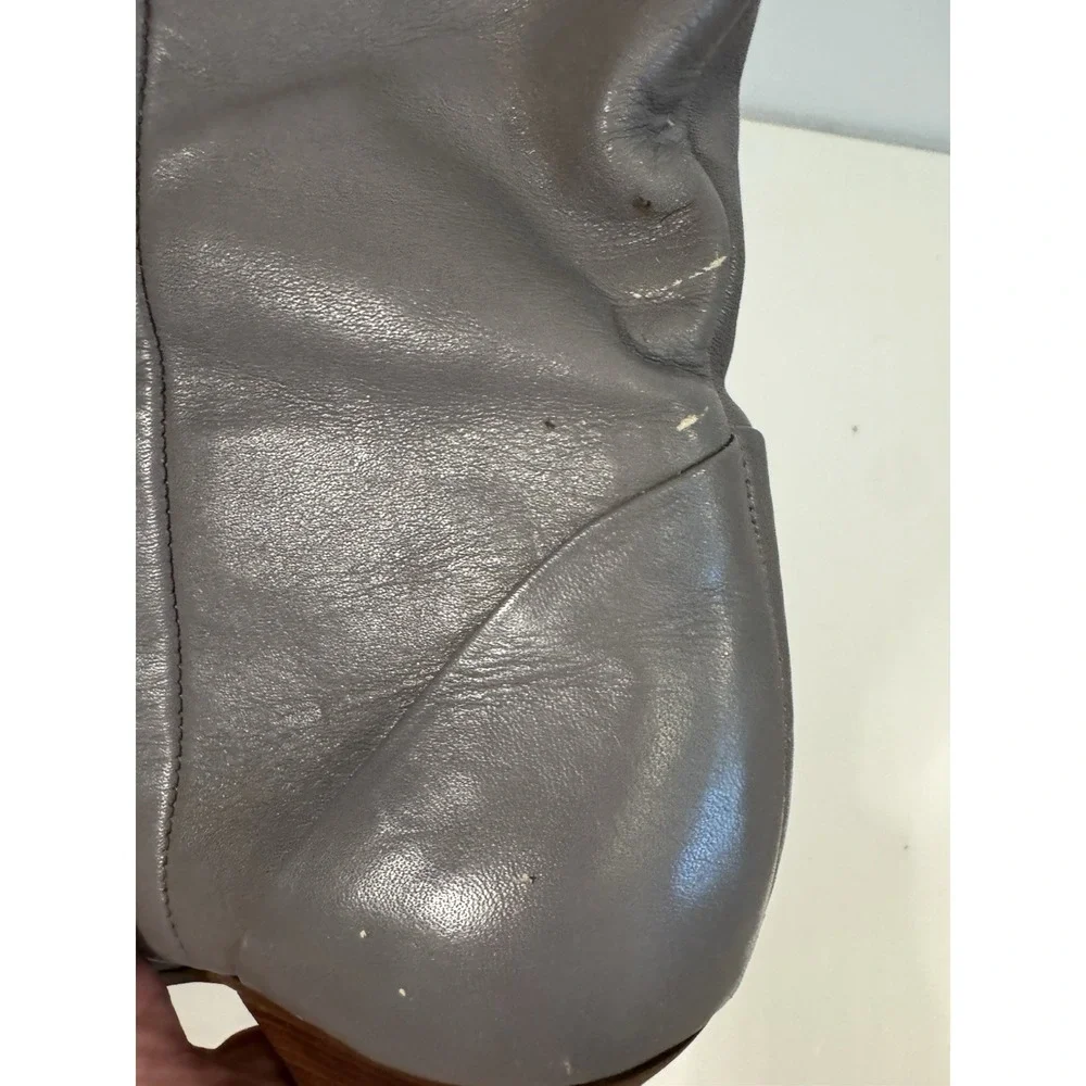 Vintage Gray Leather Slouch Fold Over Mid Calf Boots Pointed Toe Women's 7.5